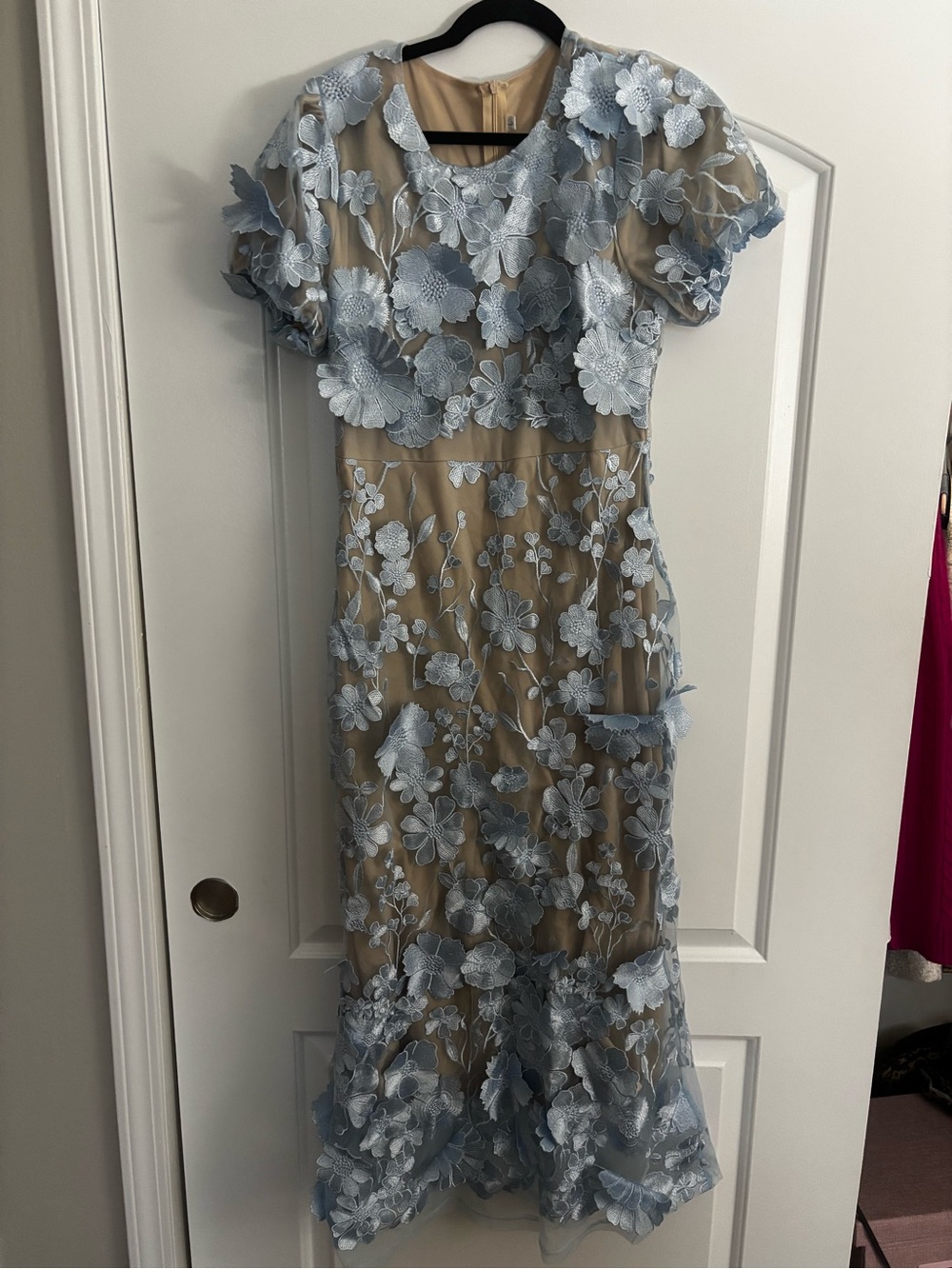 Light Blue Floral Embroidered Midi Dress